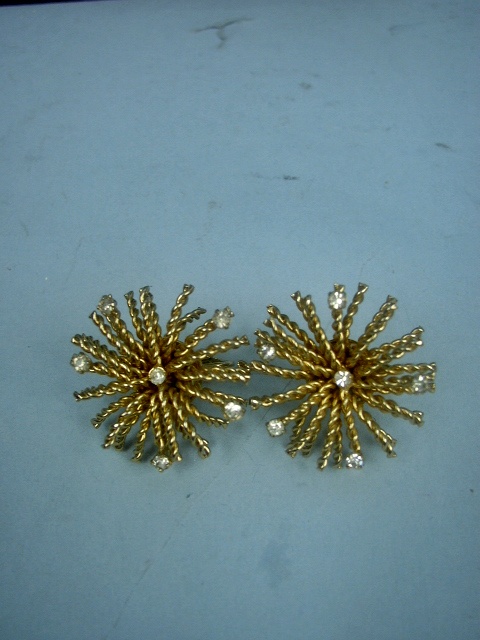 Vintage Bergere Goldtone/Rhinestone Clip On Earrings  